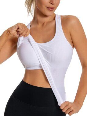 Ribbed Workout Tank Top for Women with Built-In Bra | Activewear & Fitness Top